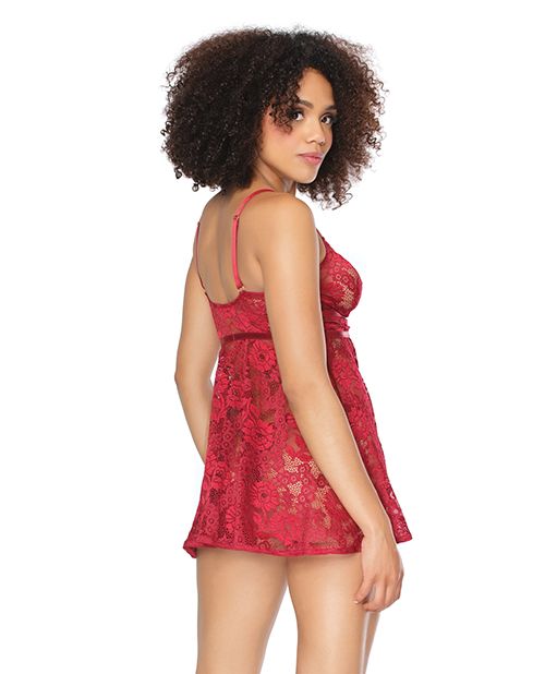 Coquette Stretch Lace Babydoll With Thong