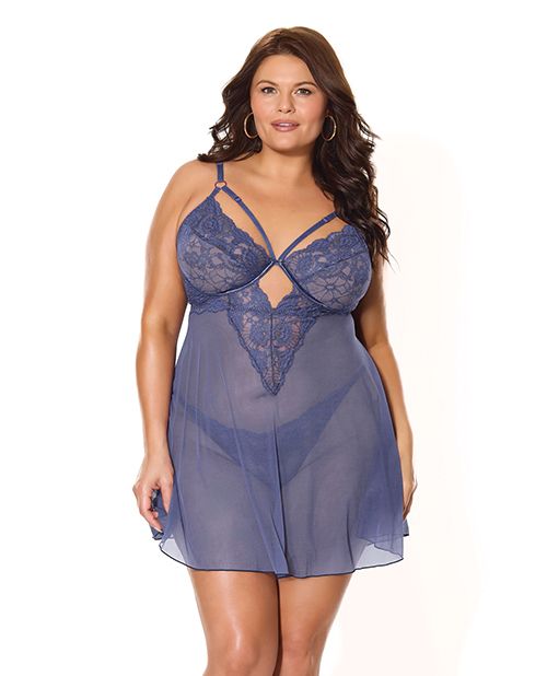Coquette Twilight Fever Lace & Mesh Babydoll With G-String