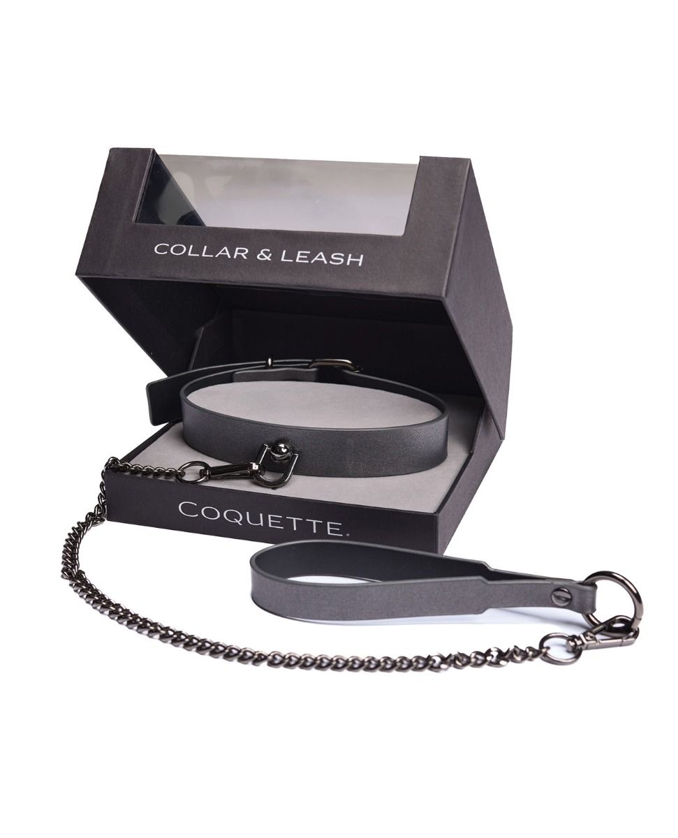 Pleasure Collection Gunmetal Glam Collar & Leash With Removable Chain