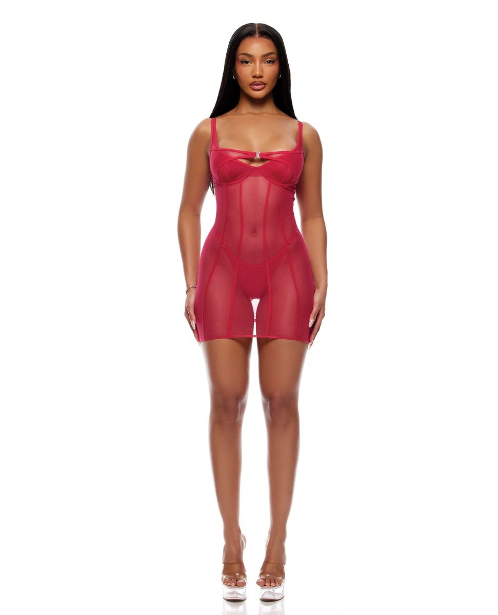 Forplay Layers To This Sheer Mesh and Knit Chemise With Thong