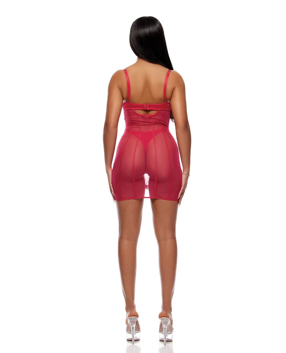 Forplay Layers To This Sheer Mesh and Knit Chemise With Thong