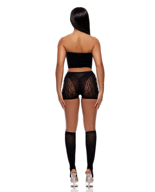 Forplay Cross Your Mind Tube Top With Boy Short & Bodystocking