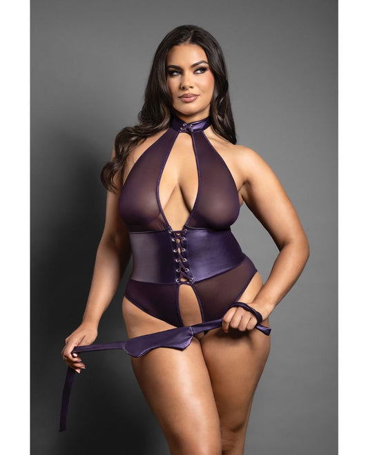 Domina Open Halter Teddy With Matching Blindfold