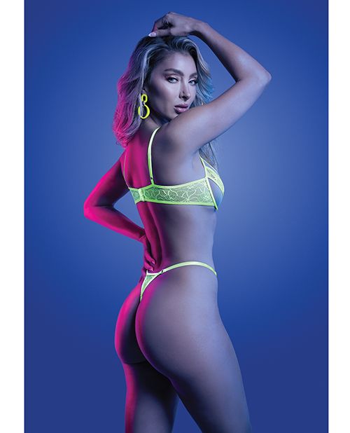 Glow Mind Control UV Reactive Lace and Mesh Underwire Bra & Thong