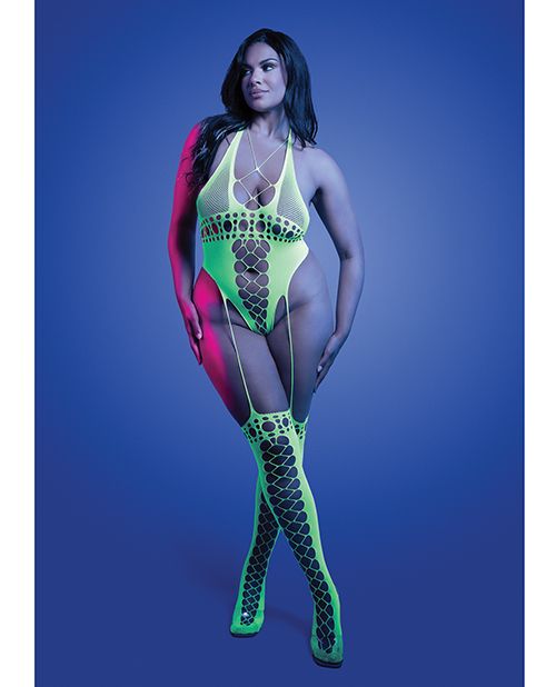 Glow Paradigm UV Reactive Halter Teddy Bodystocking