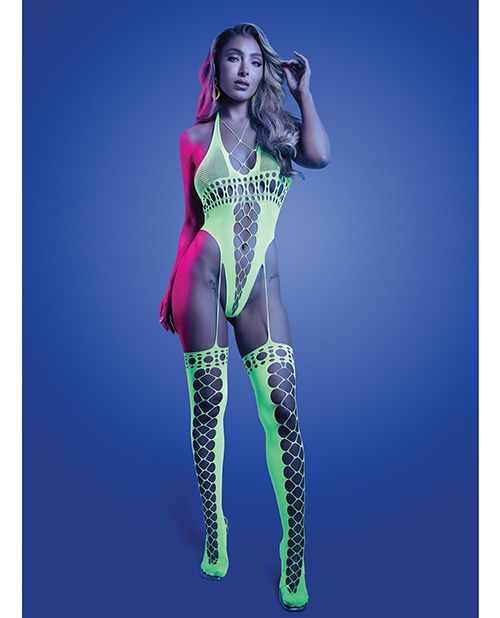 Glow Paradigm UV Reactive Halter Teddy Bodystocking