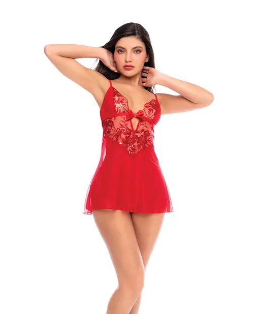 Mapale Sheer Mesh Babydoll and Thong