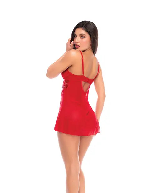 Mapale Sheer Mesh Babydoll and Thong