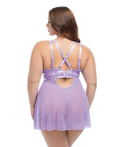 Oh La La Cheri Stassi Lace & Mesh Babydoll With G-String
