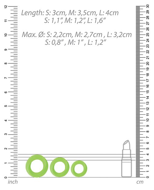 Ouch! Glow in the Dark 3 Piece Silicone Cock Ring Set