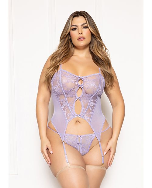 Seven Til Midnight Floral Lace and Mesh Cami With Attached Garters & Thong