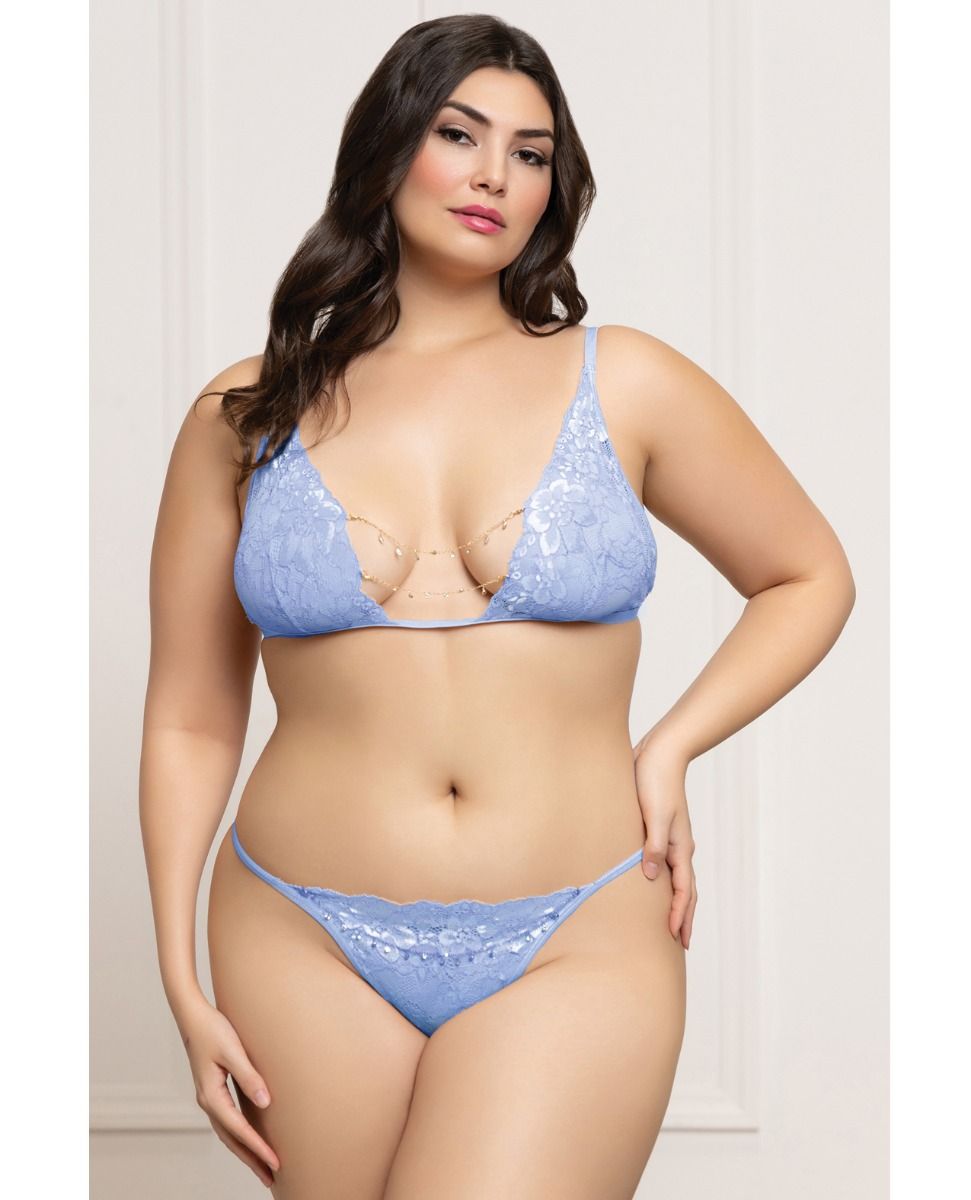 Seven Til Midnight Lace Triangle Top & G-String with Rhinestone Details