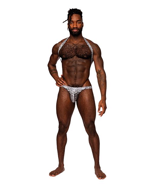 Male Power S'naked Metallic Coated Shoulder Sling Harness Thong