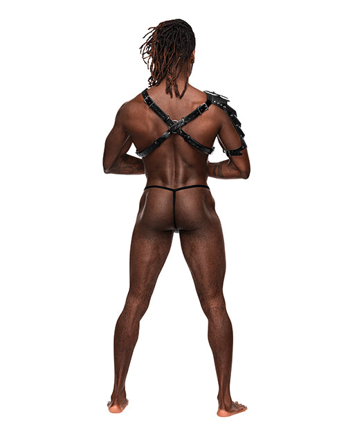 Male Power Leather Aquarius Chest Harness With Half Sleeve