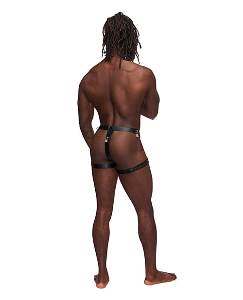 Male Power Leather Scorpio Adjustable Waist & Leg Band Thong
