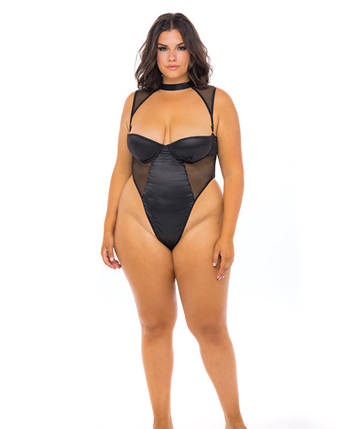 Oh La La Cheri Josephine High Leg Teddy With Removable Fishnet Collared Harness - Wicked Sensations
