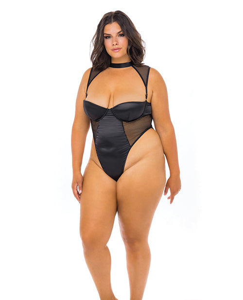 Oh La La Cheri Josephine High Leg Teddy With Removable Fishnet Collared Harness - Wicked Sensations