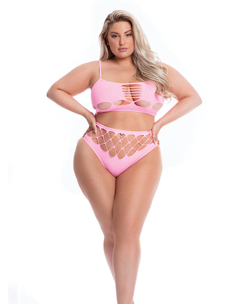 Pink Lipstick Neon Dreams Bra and High Waist Thong