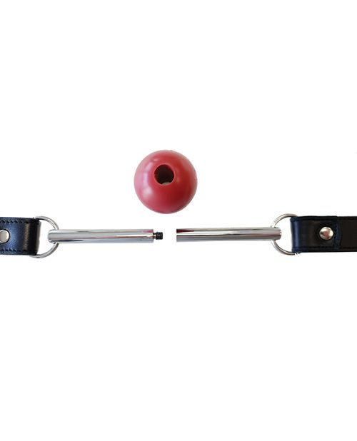 Rouge Leather Ball Gag with Stainless Steel Rod and Removable Ball