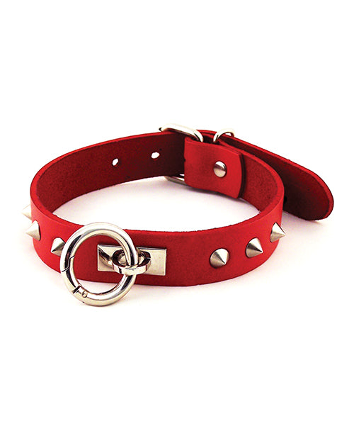 Rouge Leather O-Ring Studded Collar