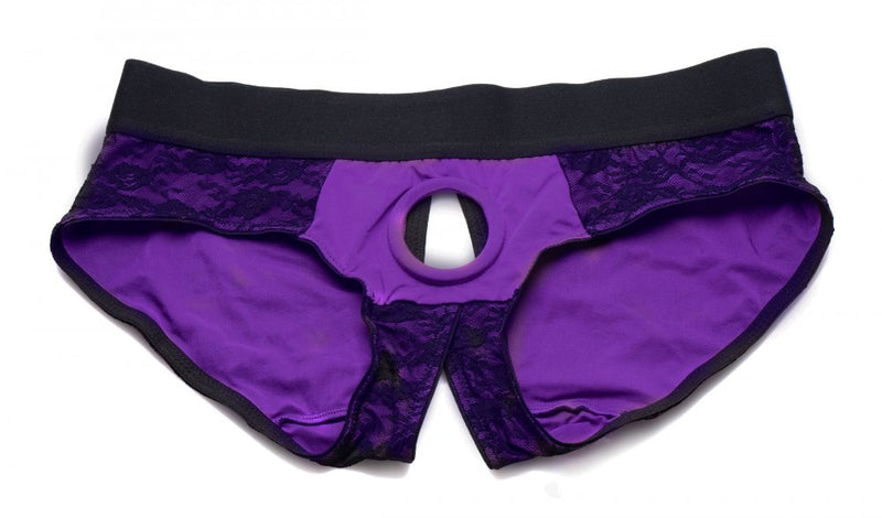 Strap U Lace Envy Crotchless Panty Harness-Purple