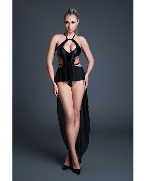 Allure Take Me Latex Look Vinyl and Mesh Teddy With Attached Skirt