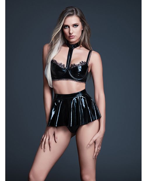 Allure Naughty Nights Latex Look Vinyl and Lace Choker Bra & Mini Skirt