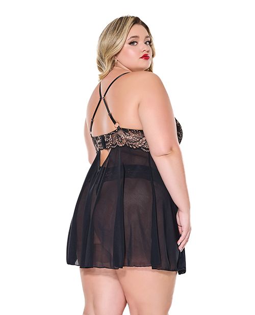 Coquette Lace and Mesh Underwire Babydoll With Thong