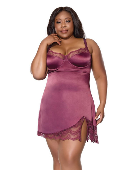 Coquette Scallop Lace Trimmed Stretch Satin Chemise With Underwire Cups