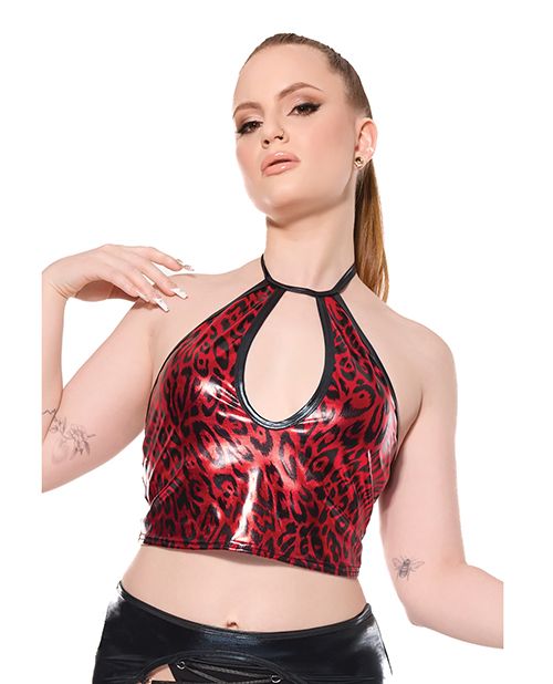 Darque Metallic Wet Look Keyhole Halter Top