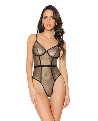 Coquette Holiday Metallic Fishnet Teddy With Underwire Cups
