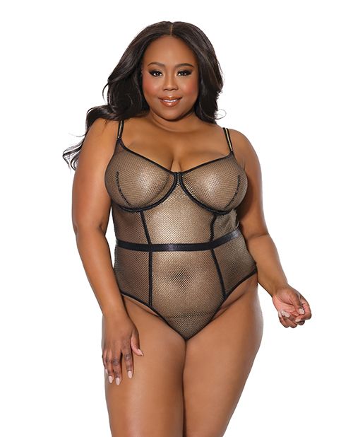Coquette Holiday Metallic Fishnet Teddy With Underwire Cups