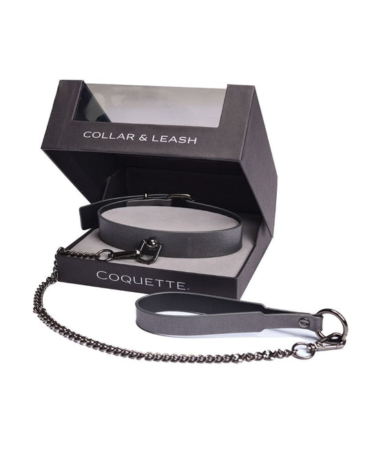 Pleasure Collection Gunmetal Glam Collar & Leash With Removable Chain