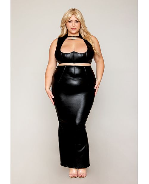 Dreamgirl Stretch Faux Leather Harness Bra & Long Slip Skirt