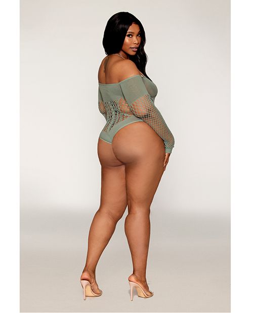 Red Diamond Long Sleeve Opaque and Fishnet Seamless Teddy