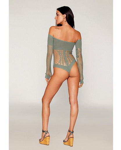 Red Diamond Long Sleeve Opaque and Fishnet Seamless Teddy