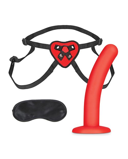 Lux Fetish 5 Inch Dildo With Red Heart Strap On Harness Set