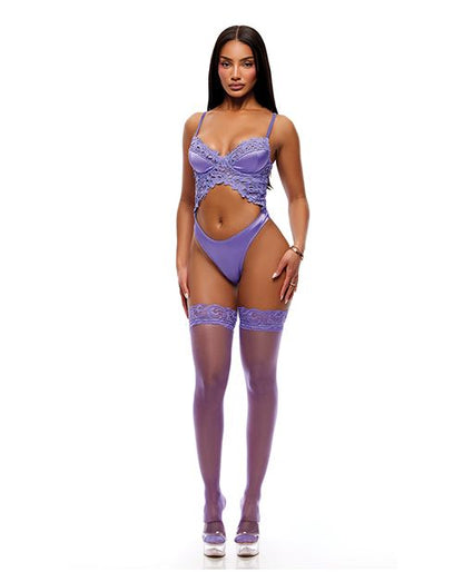 Forplay See It Through Guipure Teddy Set With Stockings