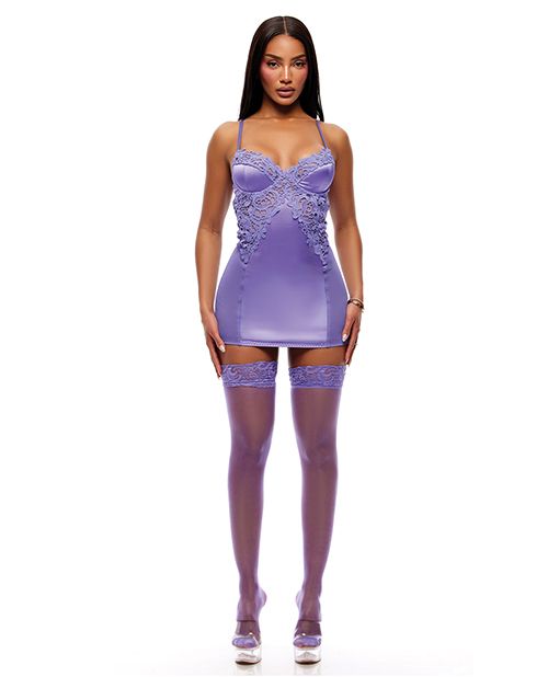 Forplay See It Through Guipure Lace Chemise With Thong & Stockings