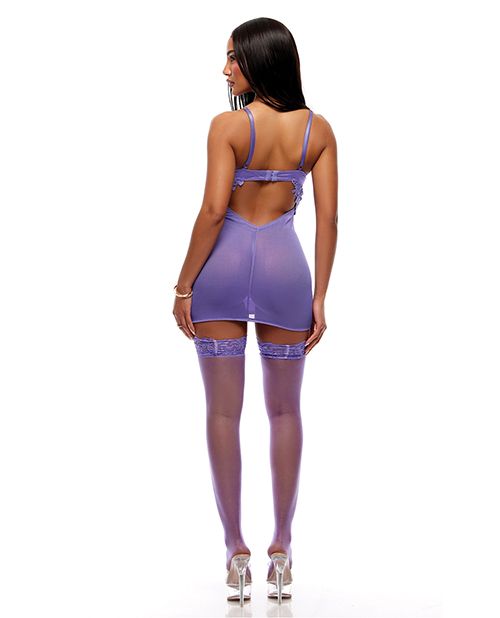 Forplay See It Through Guipure Lace Chemise With Thong & Stockings