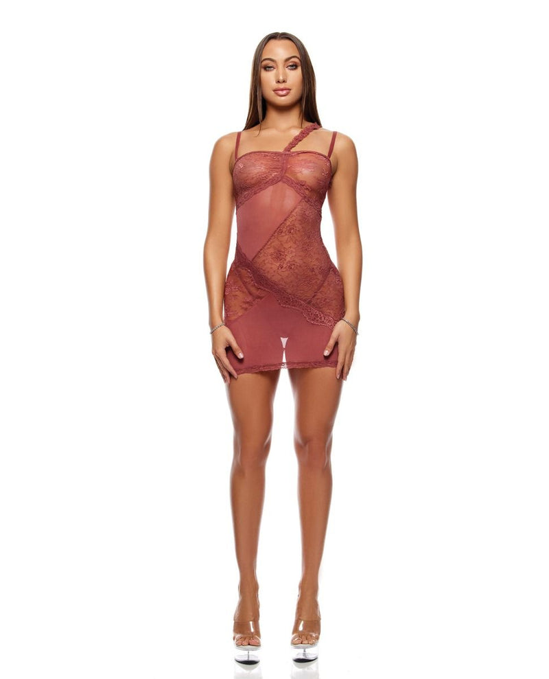 Forplay Patch of Petals Sheer Mesh and Lace Chemise With Thong