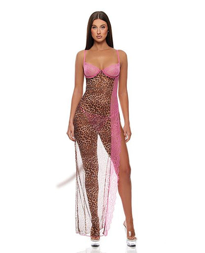 Forplay Animal Instincts Sheer Mesh and Lace Gown With Thong