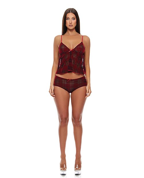 Forplay Velvet Lines Mesh Cami & Boy Short