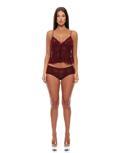 Forplay Velvet Lines Mesh Cami & Boy Short