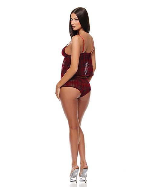 Forplay Velvet Lines Mesh Cami & Boy Short