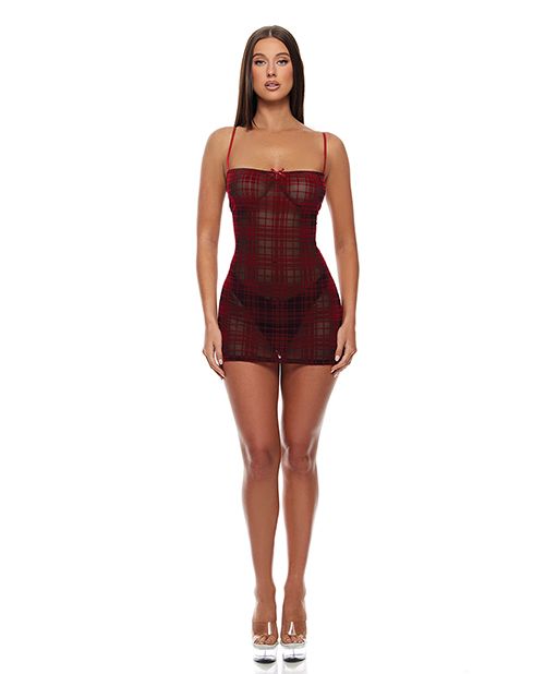 Forplay Velvet Lines Mesh Chemise & Thong