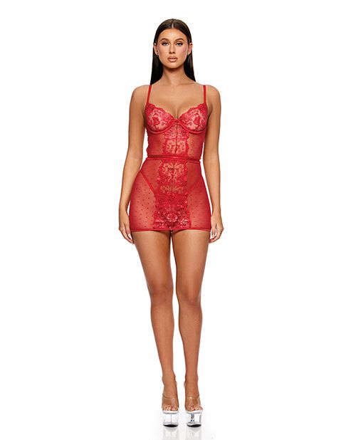 Forplay La Vie En Rose Metallic Embroidered Chemise, Panty & Belt