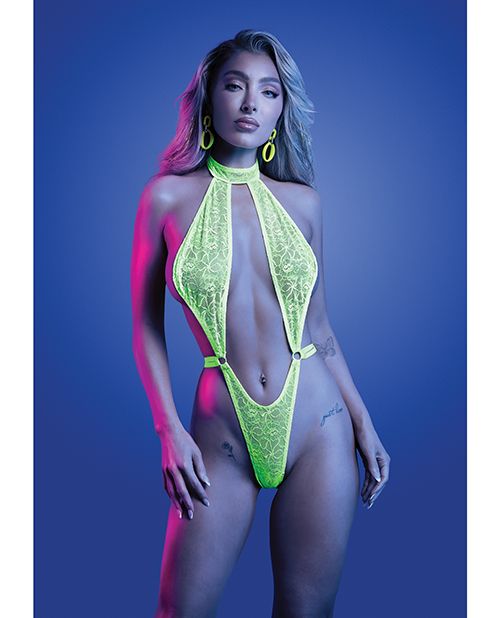 Glow Mind Control UV Reactive Lace Halter Teddy