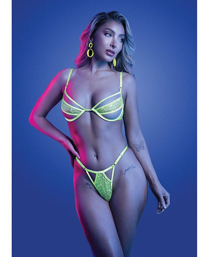 Glow Mind Control UV Reactive Lace and Mesh Underwire Bra & Thong