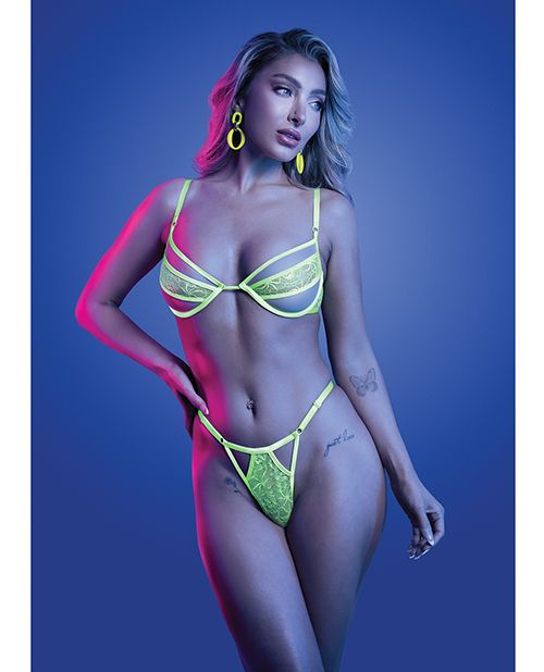 Glow Mind Control UV Reactive Lace and Mesh Underwire Bra & Thong